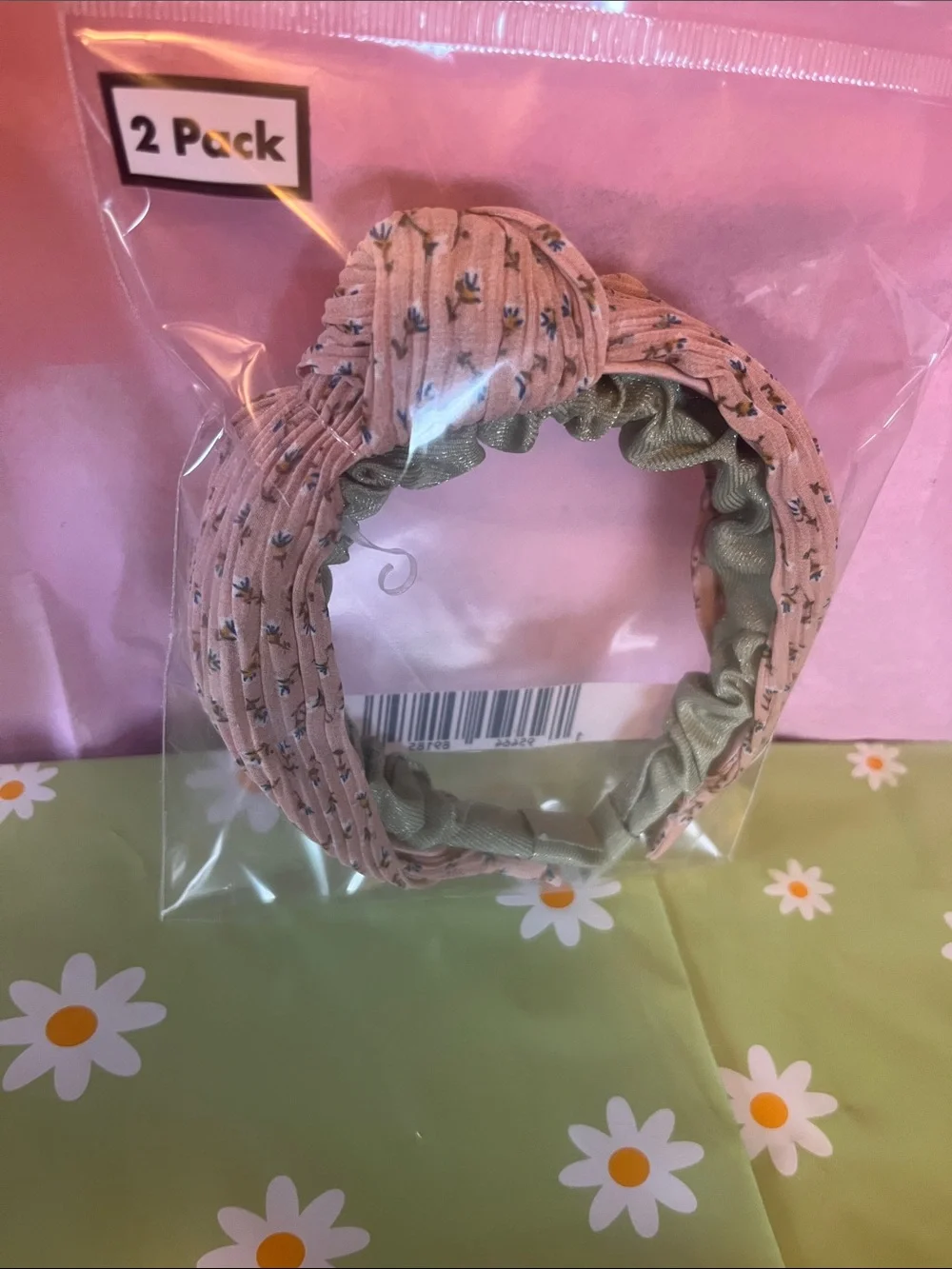 Pink Floral & Olive Green 2-Pack Headband Set